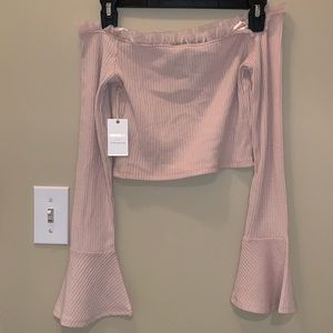 Forever 21 off the shoulder beige nude top sz S